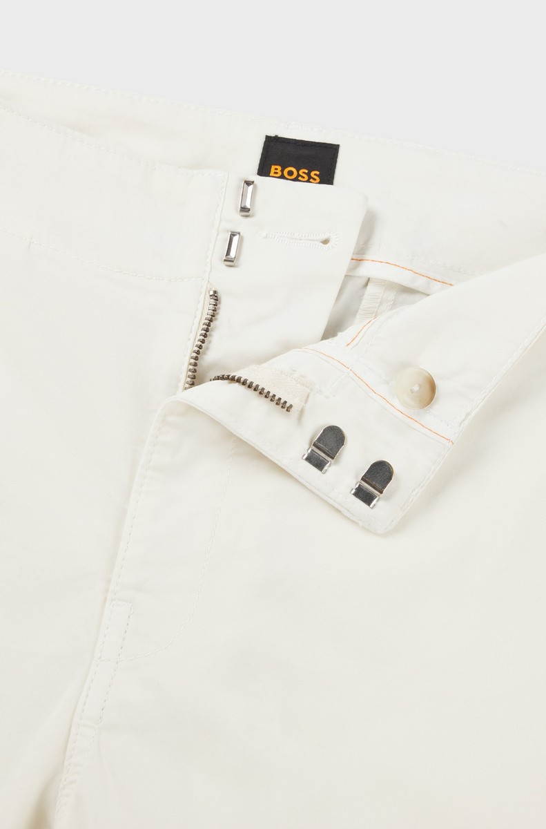 Boss Boss Γυναικείο Παντελόνι Culottes Regular Fit Από Ελαστικό Βαμβακερό Twill Με Πιέτες White - 5
