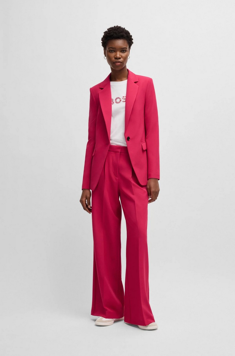 Boss Γυναικείο Παντελόνι Wide-Leg Oversize Fit Από Ελαστικό Ύφασμα Με Πλαϊνές Τσέπες Pink φωτογραφία