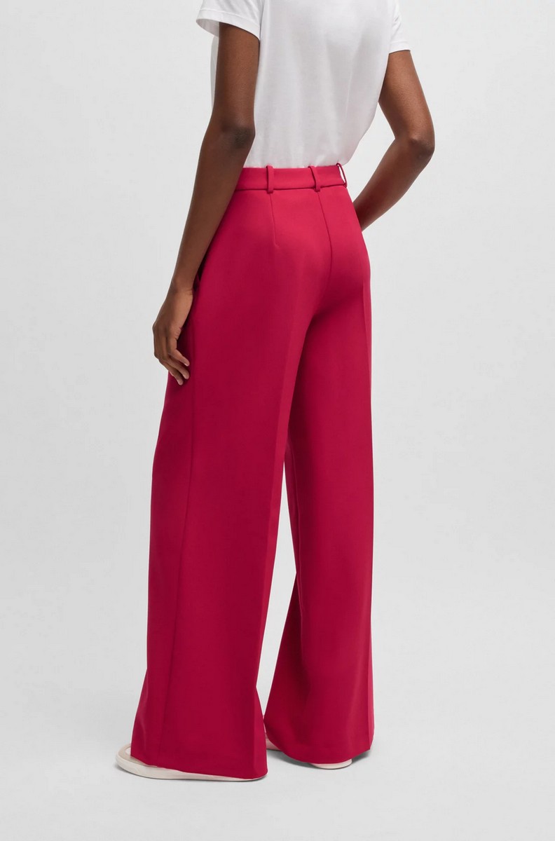 Boss Γυναικείο Παντελόνι Wide-Leg Oversize Fit Από Ελαστικό Ύφασμα Με Πλαϊνές Τσέπες Pink φωτογραφία