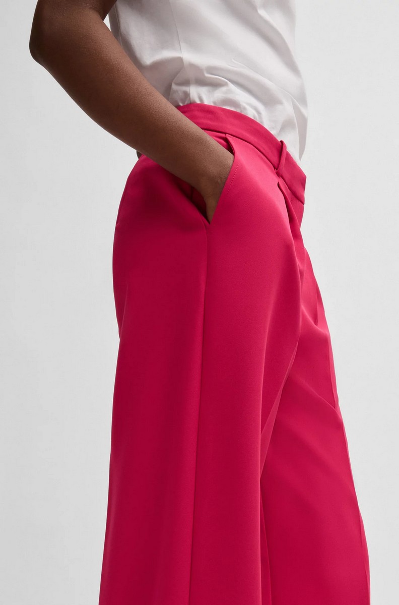 Boss Γυναικείο Παντελόνι Wide-Leg Oversize Fit Από Ελαστικό Ύφασμα Με Πλαϊνές Τσέπες Pink φωτογραφία