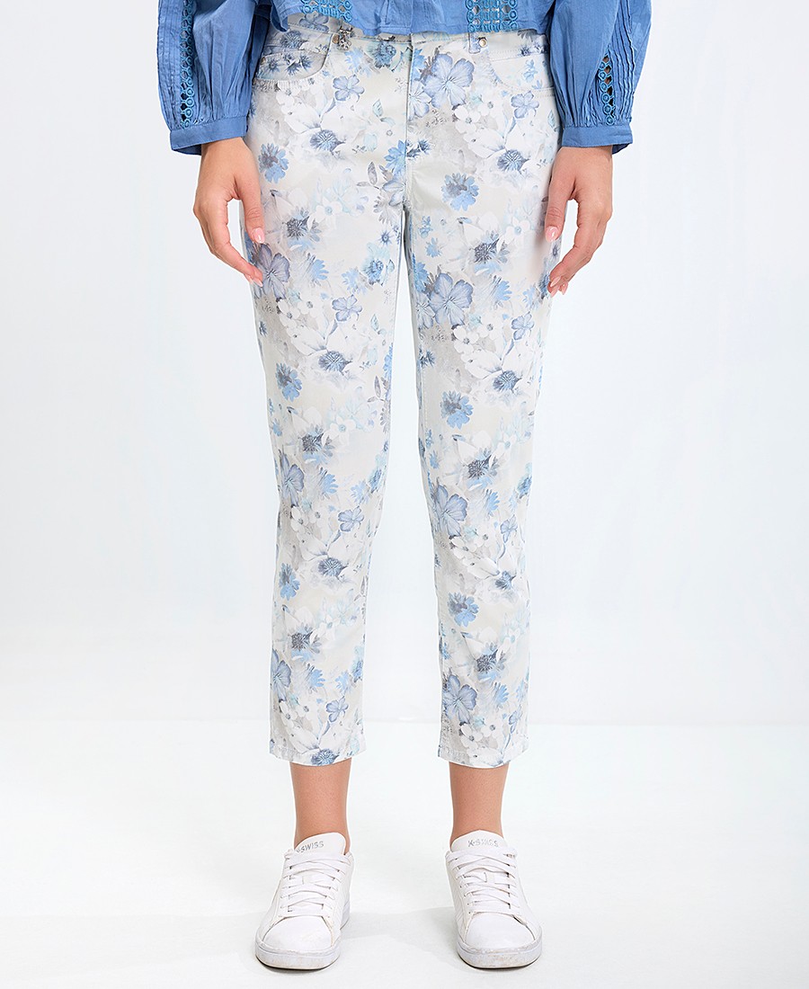 Anna Montana Γυναικείο Παντελόνι Regular Fit με Φλοράλ Σχέδιο και Cropped Μήκος