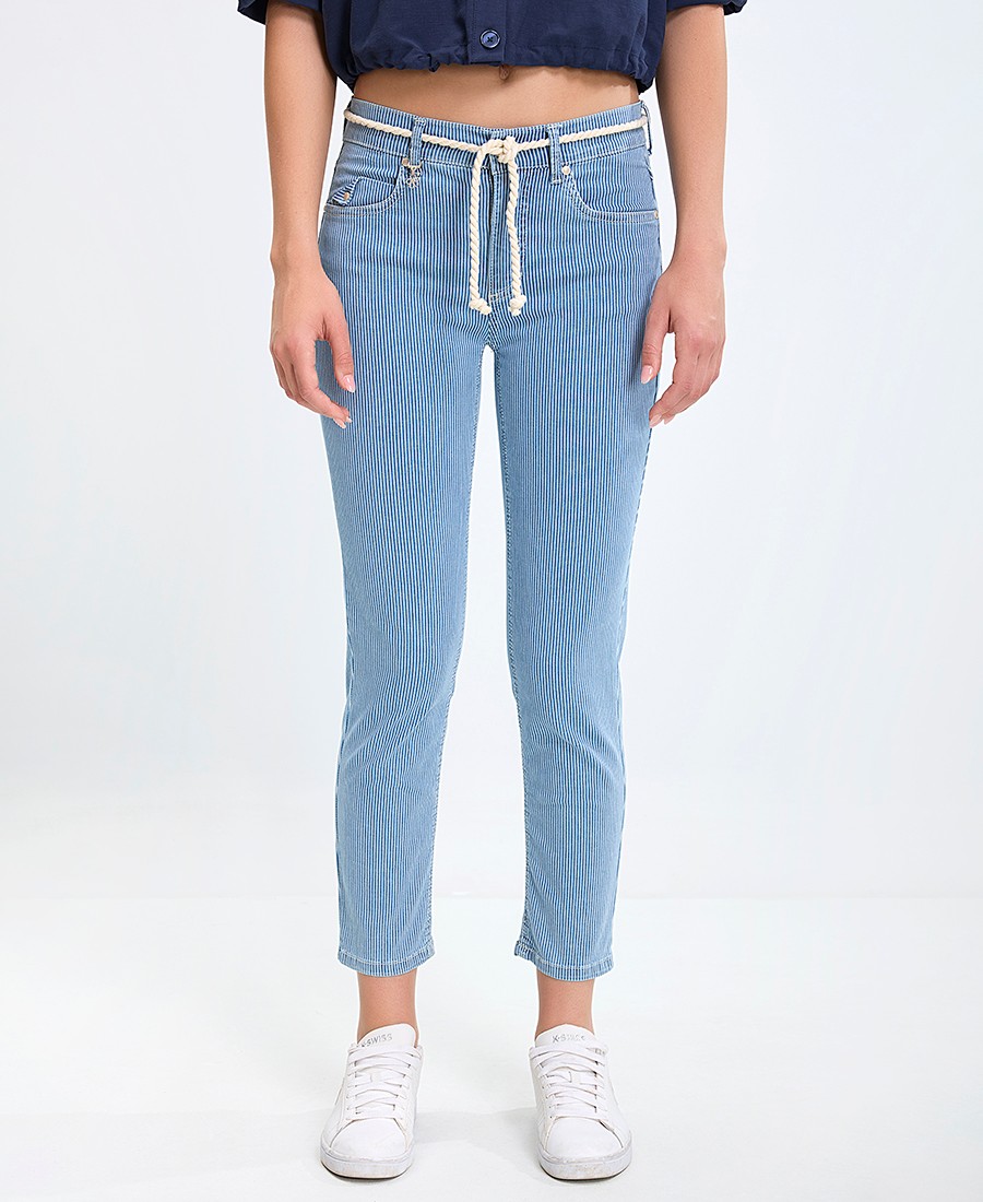 Ariela Montero Γυναικείο Παντελόνι Regular Fit με Ριγέ Σχέδιο και Ζωνάκι-Σχοινί