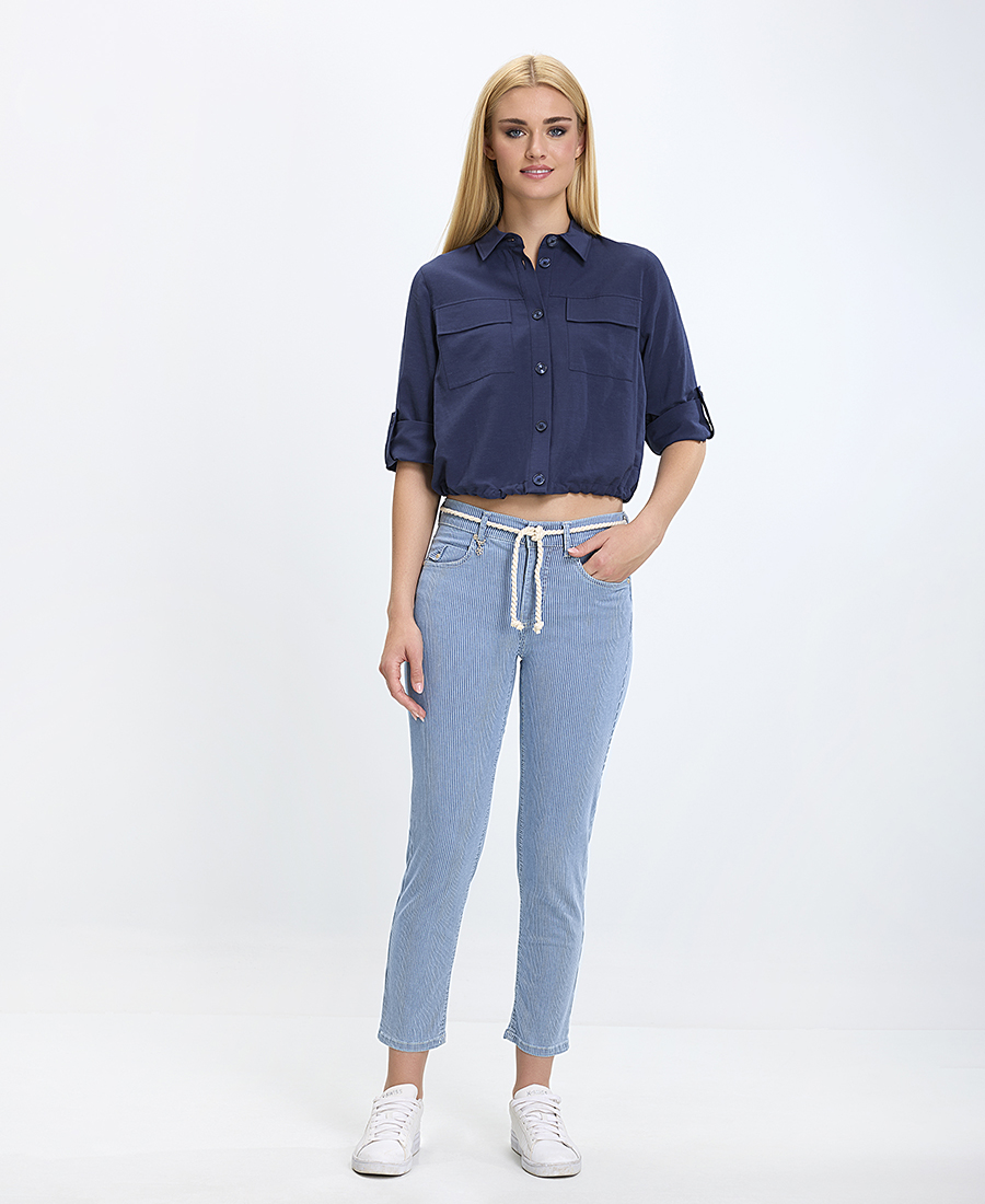 Γυναικείο Παντελόνι Regular Fit με Ριγέ Σχέδιο και Ζωνάκι-Σχοινί φωτογραφία