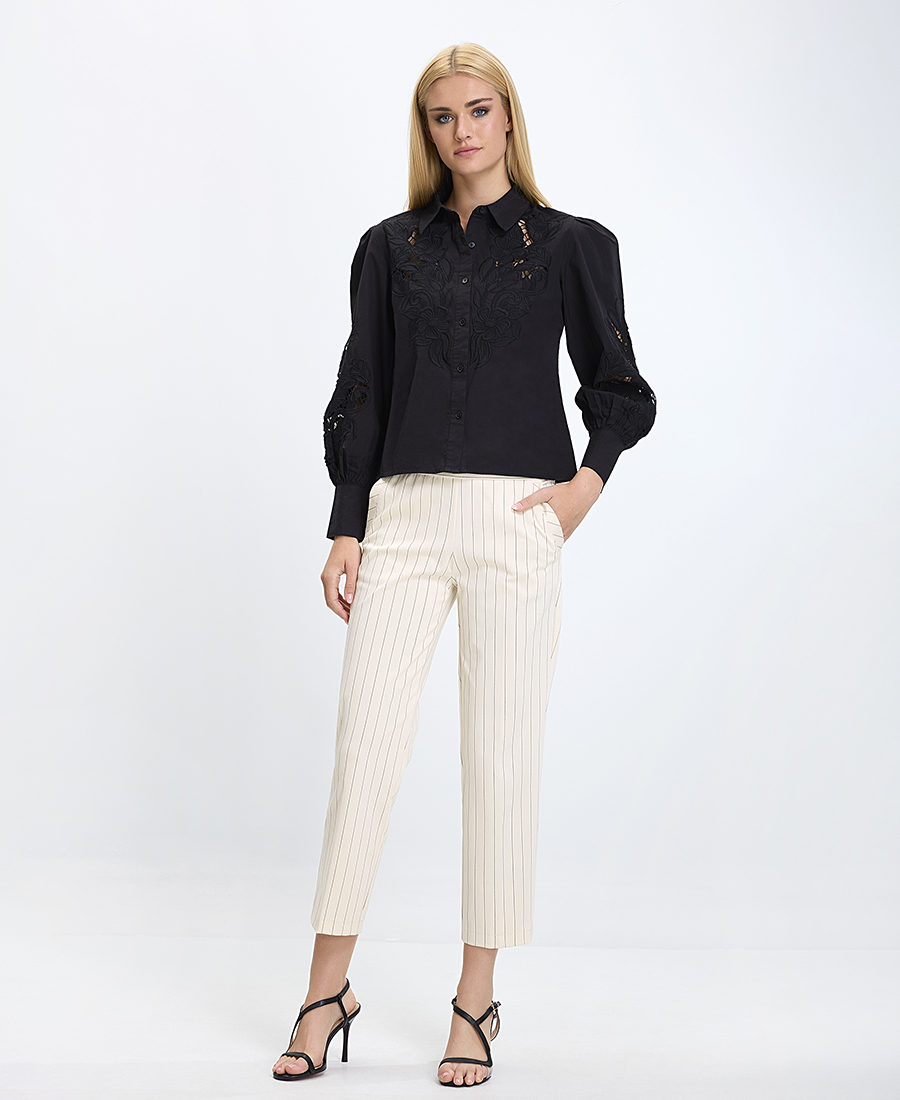 Ariela Montero Γυναικείο Παντελόνι Slim Fit Ριγέ Εκρού φωτογραφία