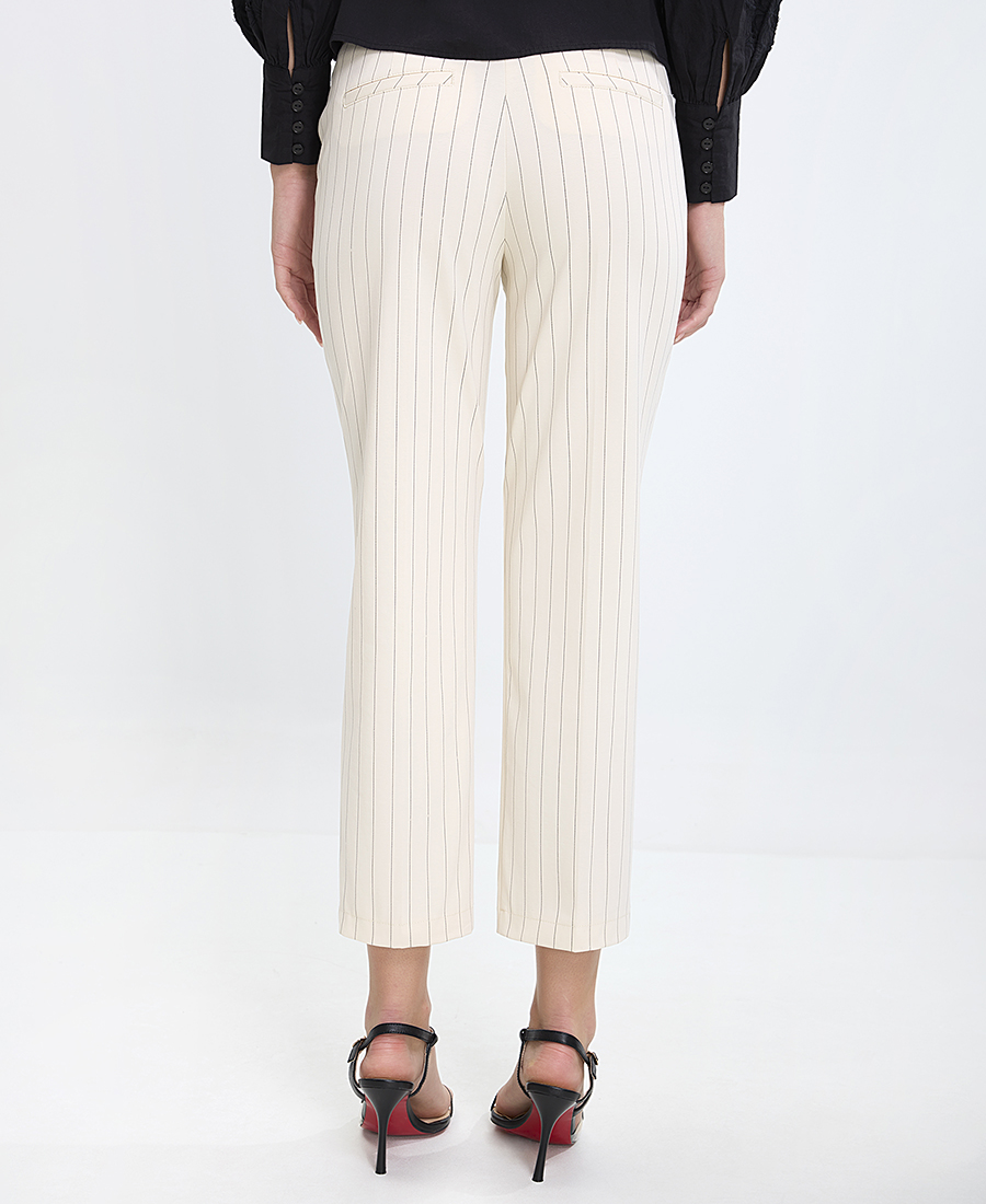 Ariela Montero Γυναικείο Παντελόνι Slim Fit Ριγέ Εκρού φωτογραφία