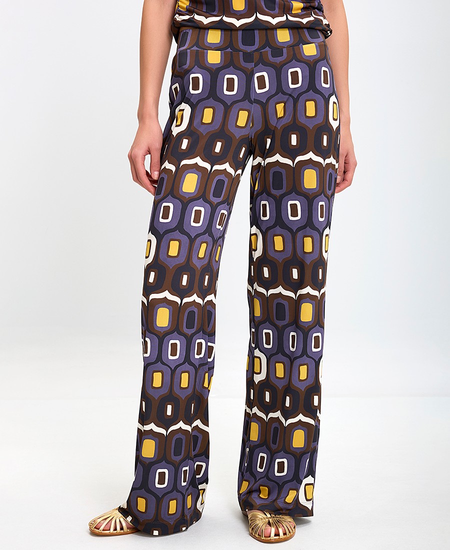 Diana D Γυναικείο Παντελόνι με Γεωμετρικό Print και Φαρδύ Τελείωμα σε Εμπριμέ