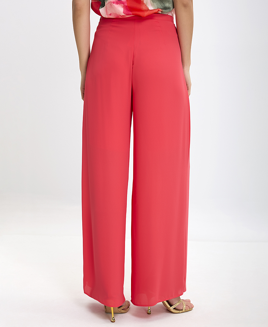 Γυναικεία Ψηλόμεση Παντελόνα Wide Leg με Πιέτες σε Φούξια φωτογραφία