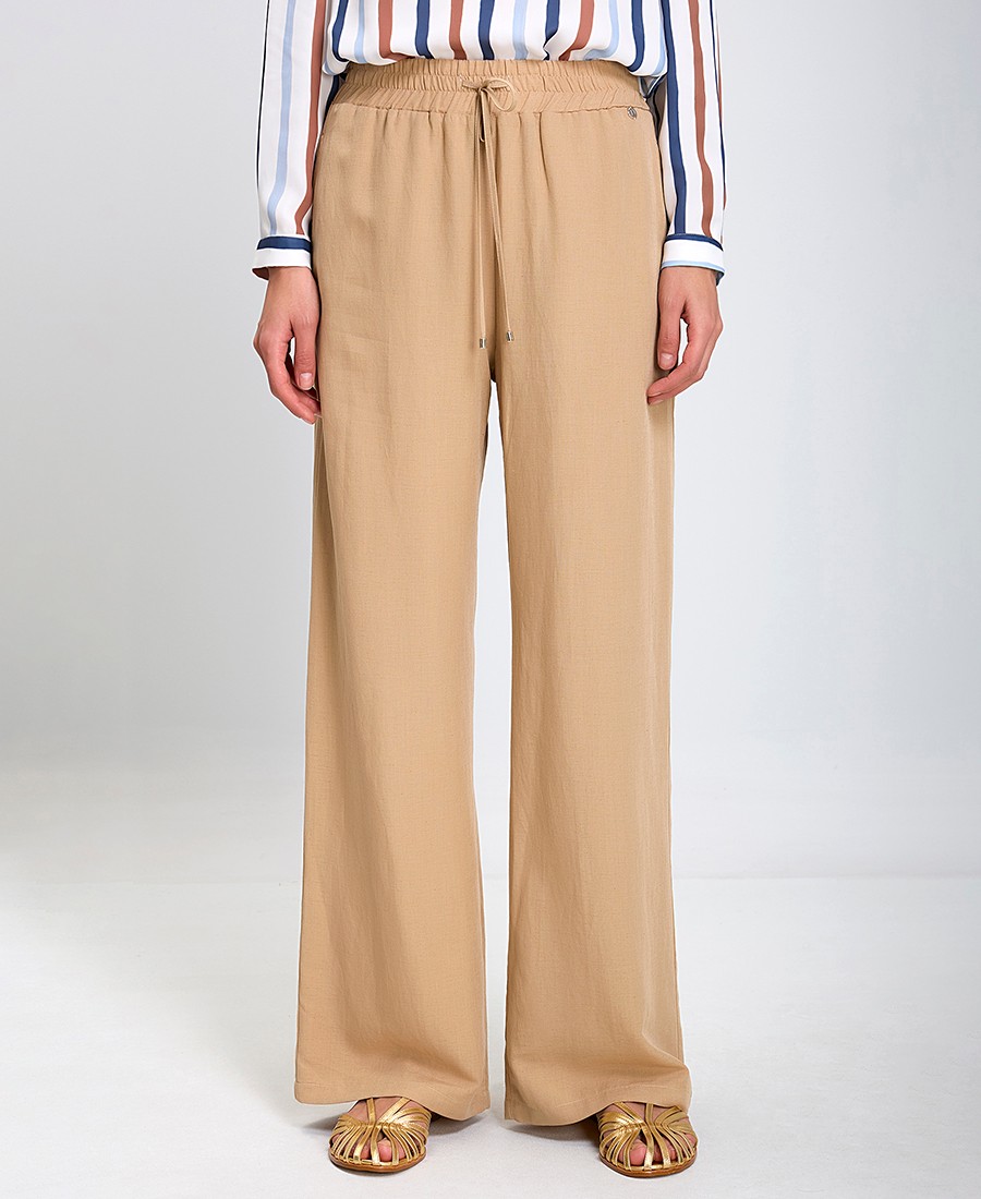 Γυναικεία Παντελόνα με Λάστιχο και Κορδόνι σε Μπεζ