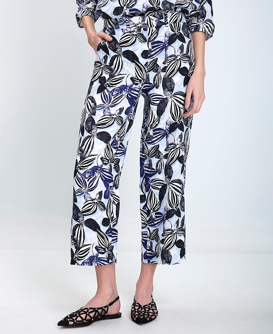 Gerry Weber Gerry Weber Γυναικείο Παντελόνι Κανονική Γραμμή Λινό Με Φλοράλ Μοτίβο Μπλε