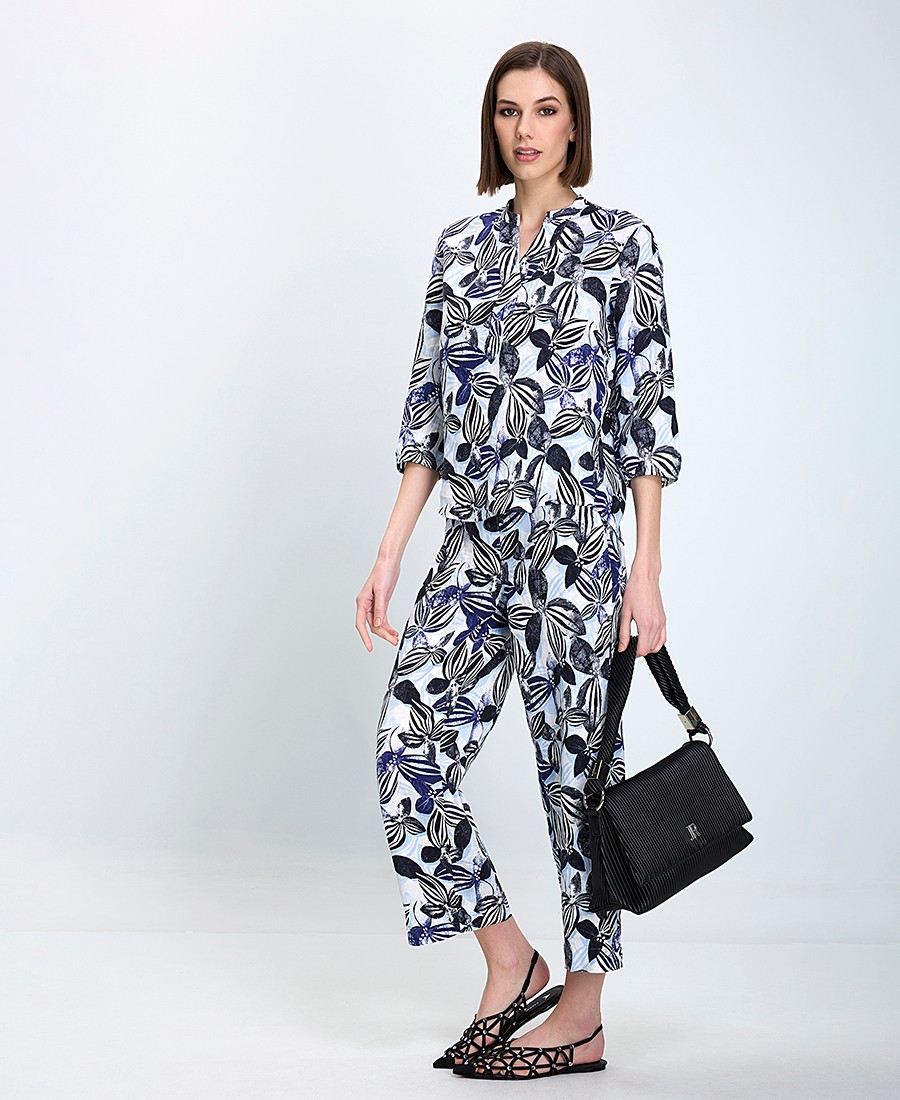 Gerry Weber Γυναικείο Παντελόνι Κανονική Γραμμή Λινό Με Φλοράλ Μοτίβο Μπλε φωτογραφία