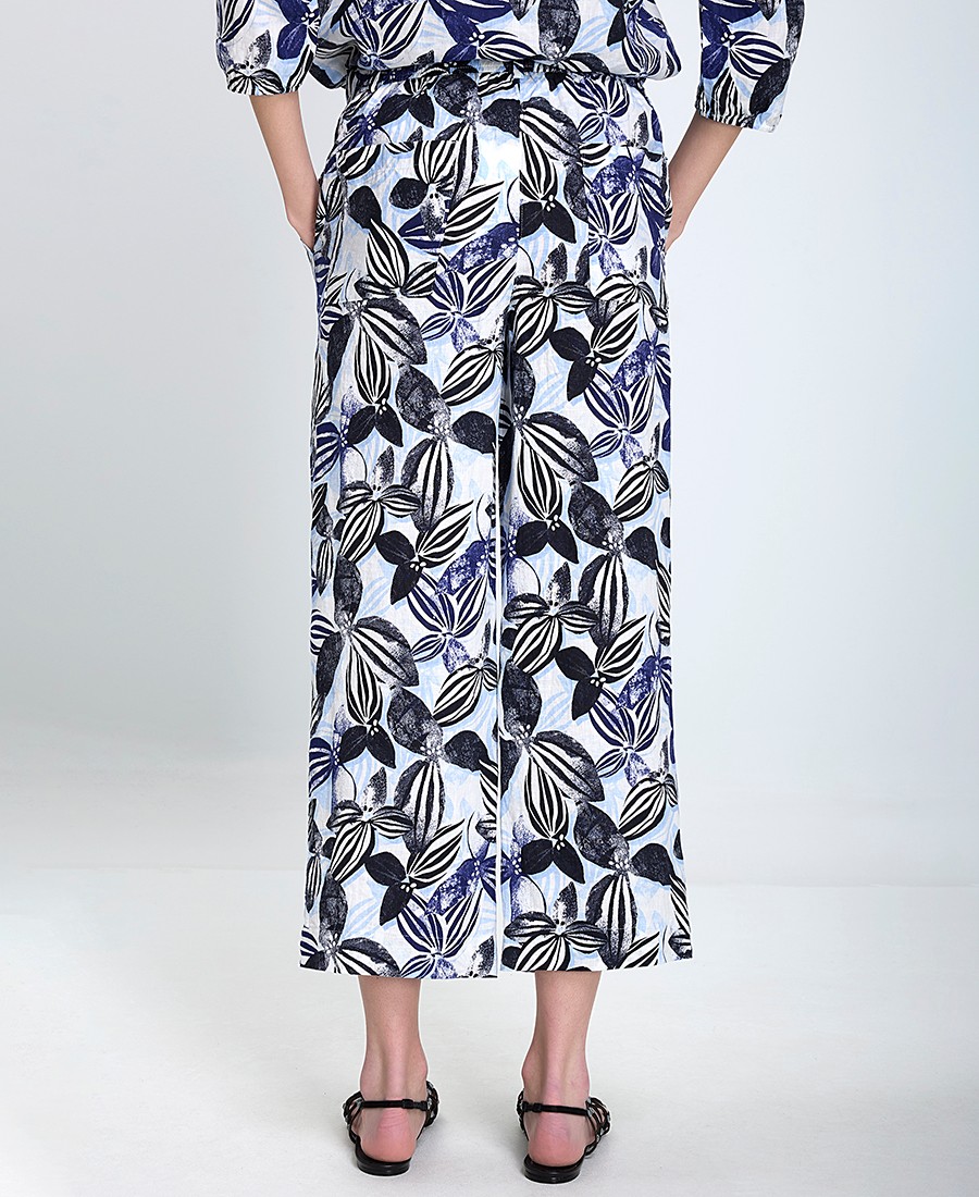 Gerry Weber Γυναικείο Παντελόνι Κανονική Γραμμή Λινό Με Φλοράλ Μοτίβο Μπλε φωτογραφία