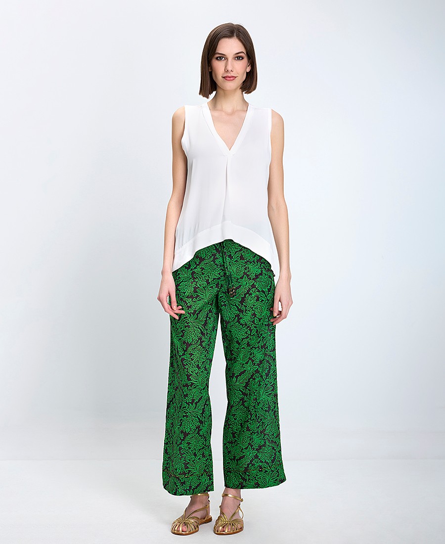 Maliparmi Γυναικείο Παντελόνι Wide Leg Βαμβακερό Με Πράσινο Μοτίβο φωτογραφία