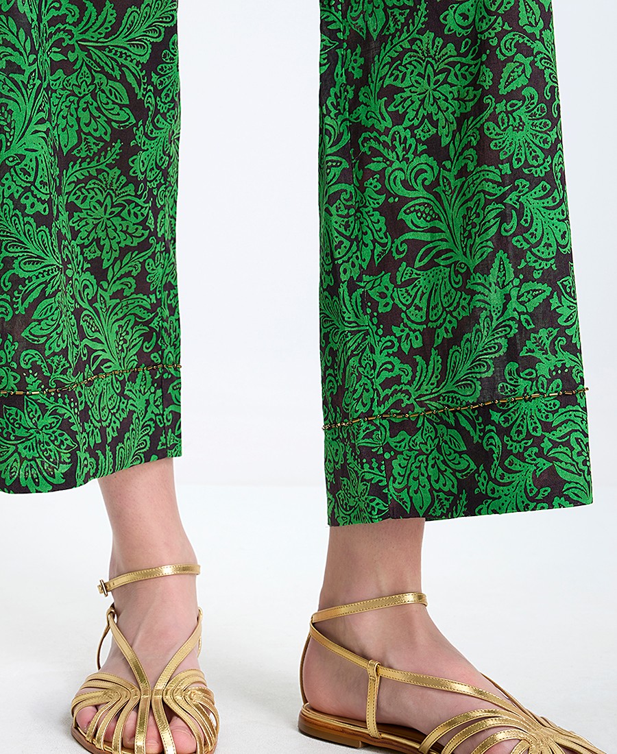 Maliparmi Γυναικείο Παντελόνι Wide Leg Βαμβακερό Με Πράσινο Μοτίβο φωτογραφία