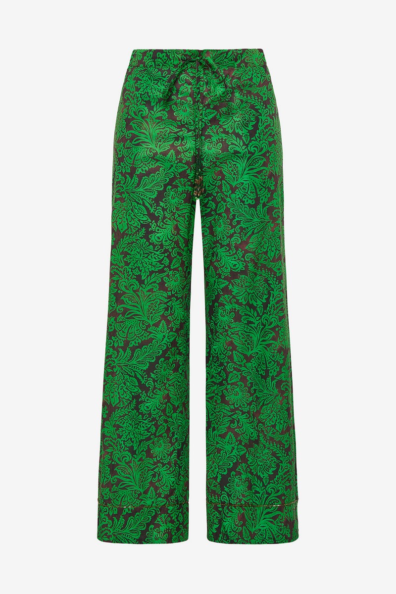 Maliparmi Γυναικείο Παντελόνι Wide Leg Βαμβακερό Με Πράσινο Μοτίβο φωτογραφία