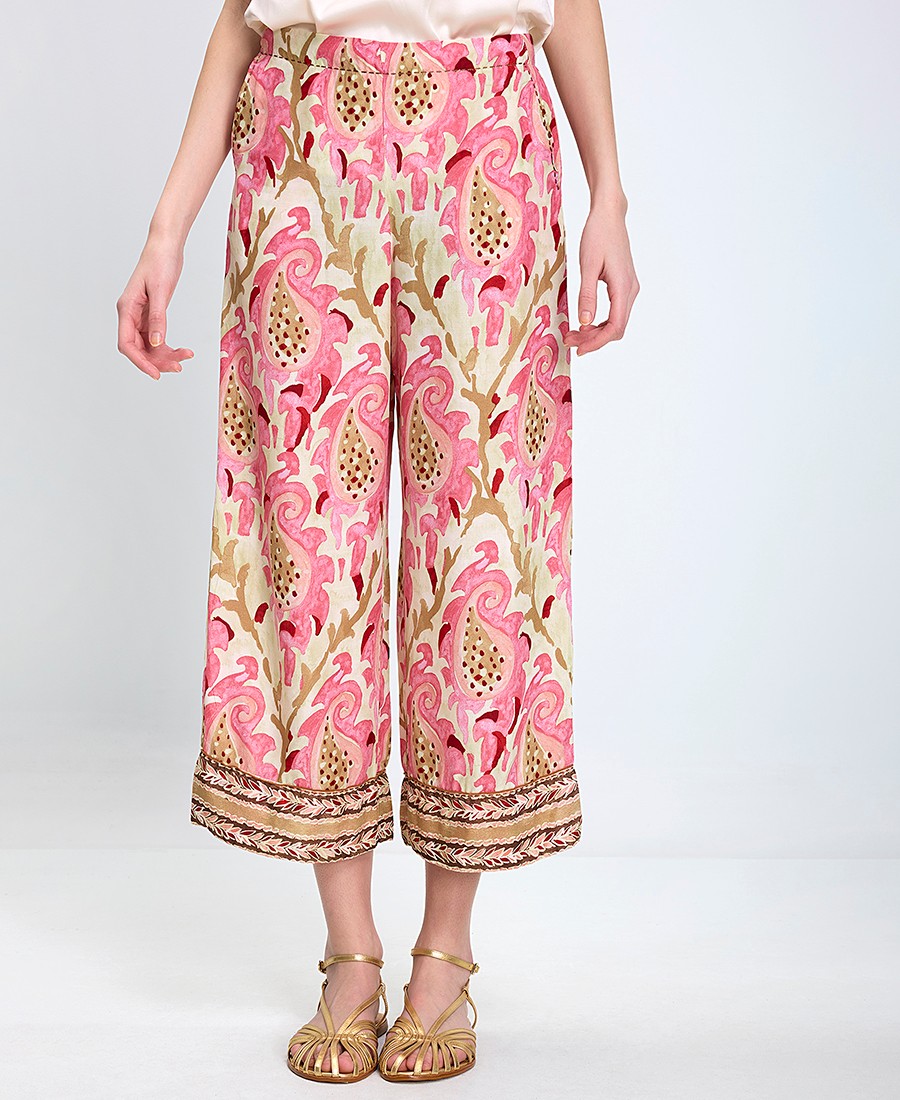 Maliparmi Γυναικείο Παντελόνι Wide Leg Με Μοτίβο Paisley Και Τελείωμα Border