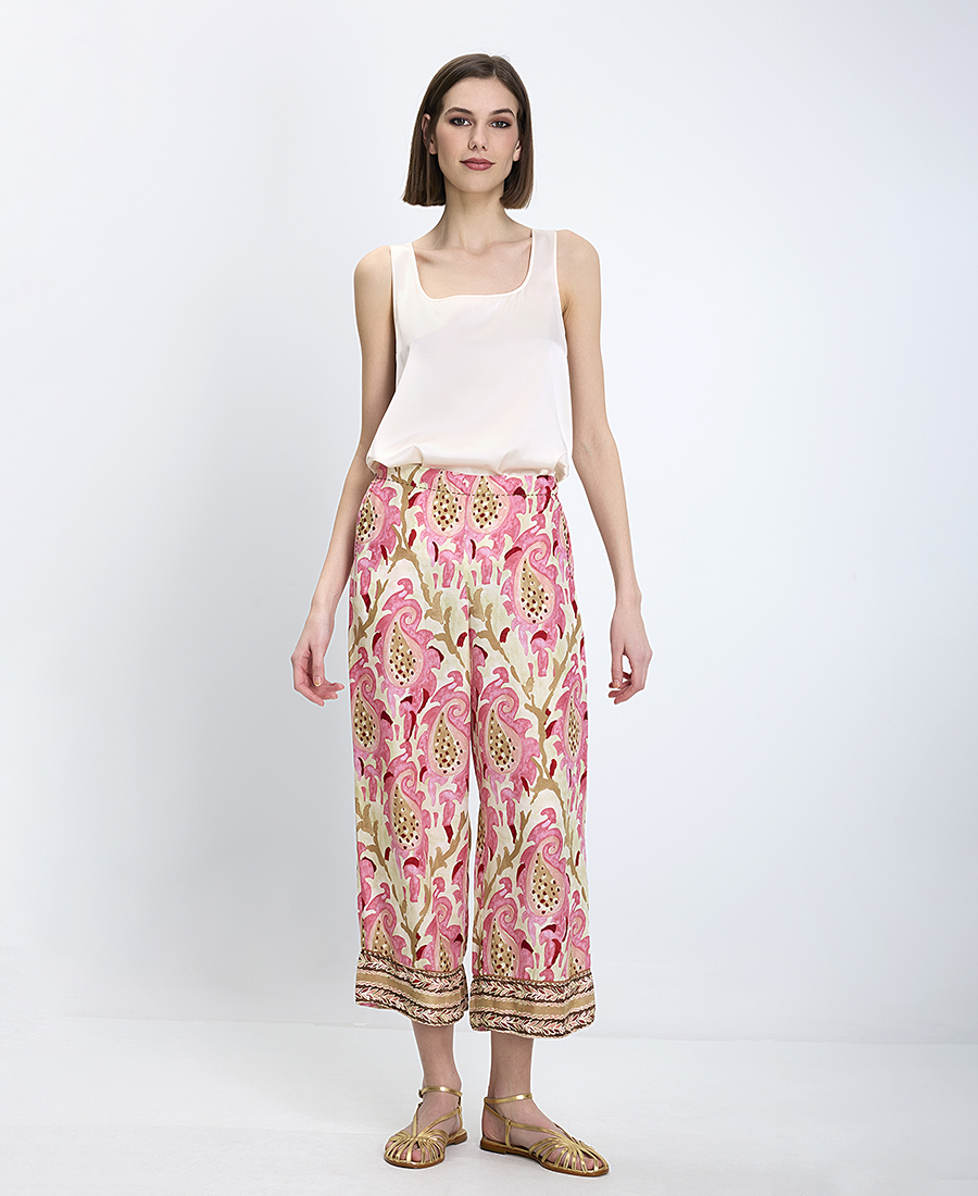 Maliparmi Γυναικείο Παντελόνι Wide Leg Με Μοτίβο Paisley Και Τελείωμα Border