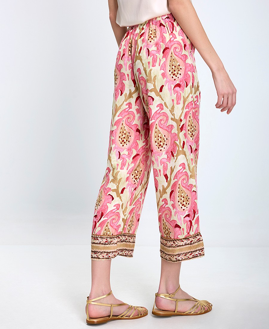 Maliparmi Maliparmi Γυναικείο Παντελόνι Wide Leg Με Μοτίβο Paisley Και Τελείωμα Border - 3