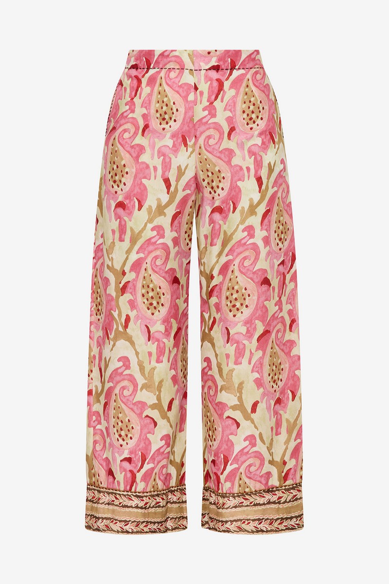 Maliparmi Maliparmi Γυναικείο Παντελόνι Wide Leg Με Μοτίβο Paisley Και Τελείωμα Border - 5