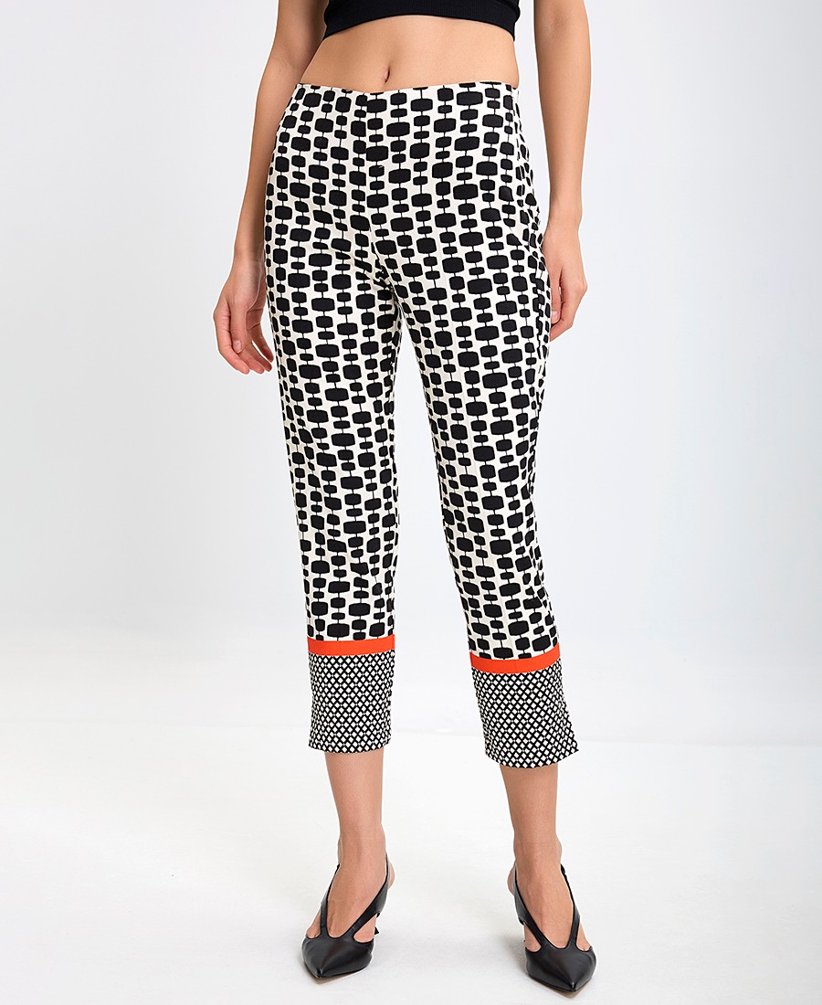 Laura Donini Γυναικείο Cropped Παντελόνι με Γεωμετρικό Print και Αντίθεση στο Τελείωμα