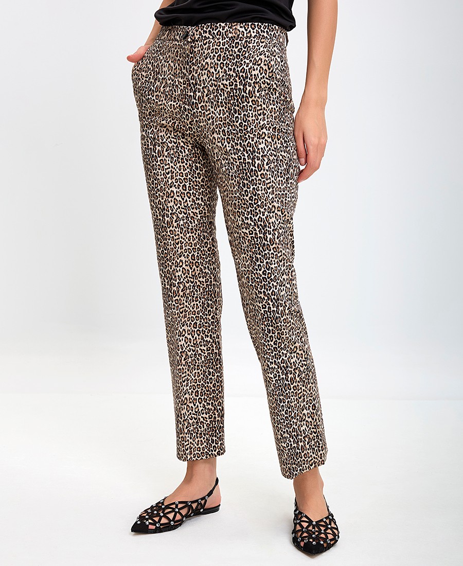 Γυναικείο Παντελόνι με Animal Print Σχέδιο Straight Fit