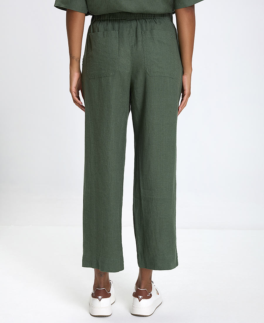 Γυναικείο Cropped Παντελόνι Λινό Wide Fit σε Πράσινο φωτογραφία