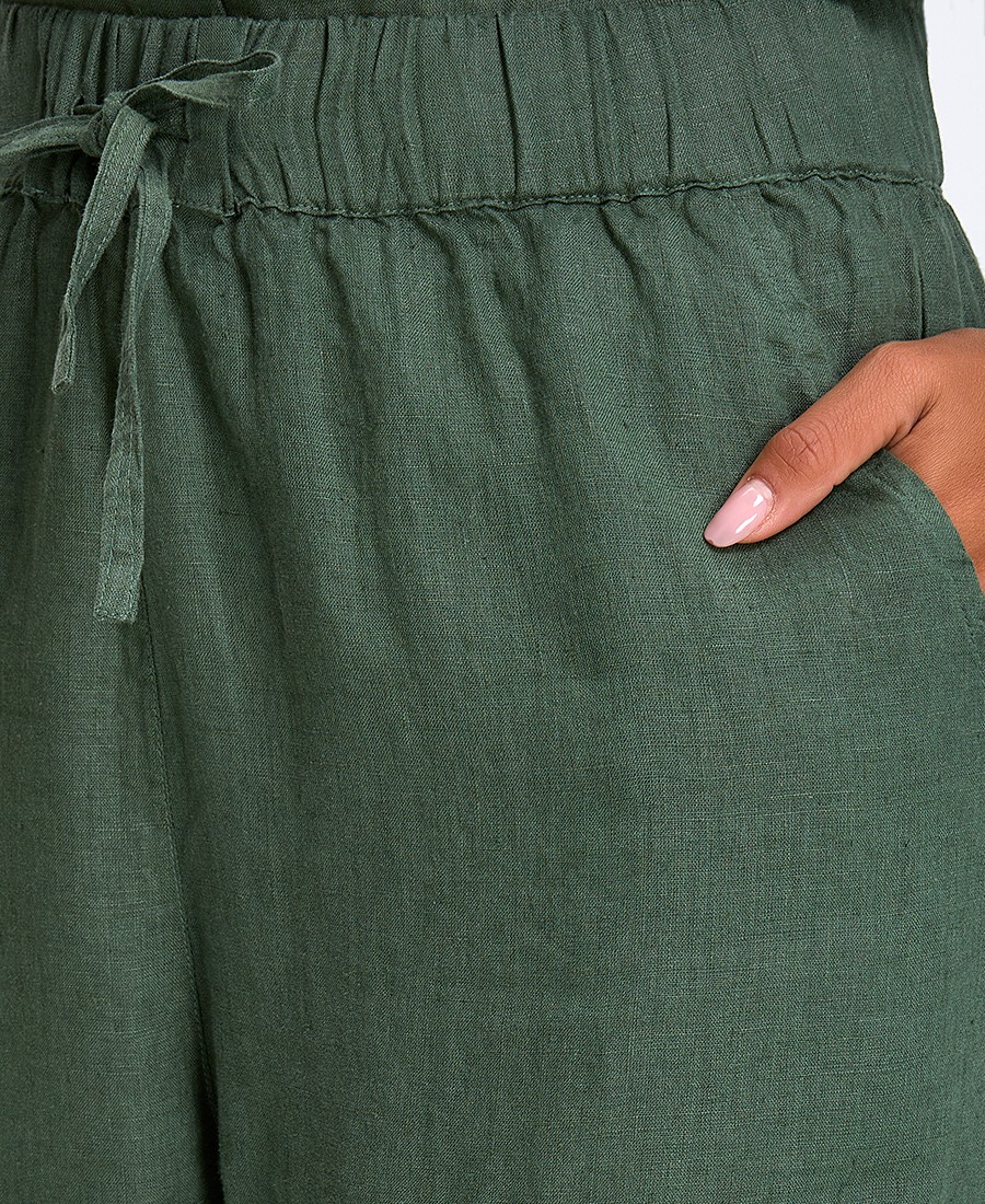 Γυναικείο Cropped Παντελόνι Λινό Wide Fit σε Πράσινο φωτογραφία