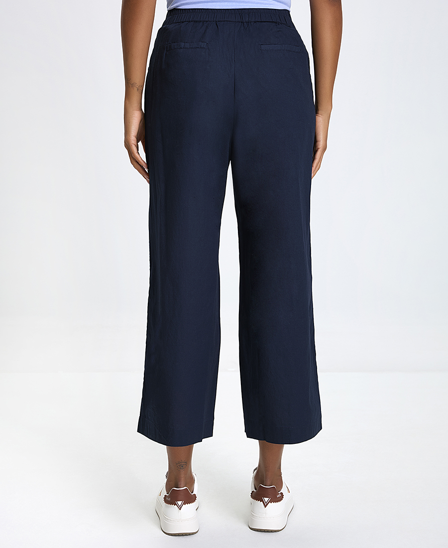 Γυναικείο Παντελόνι Wide Leg Fit Βαμβακερό Crop Από Οργανικό Βαμβάκι Μπλε φωτογραφία