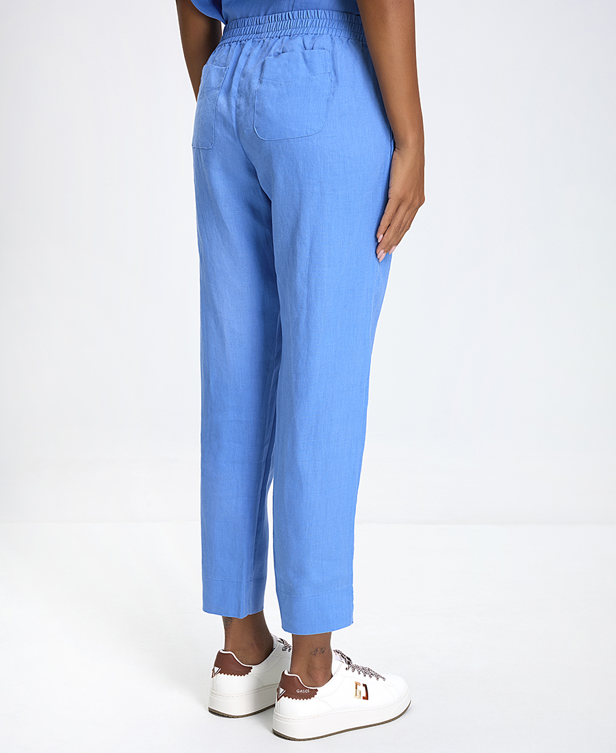 Γυναικείο Cropped Λινό Παντελόνι Straight Fit σε Μπλε φωτογραφία