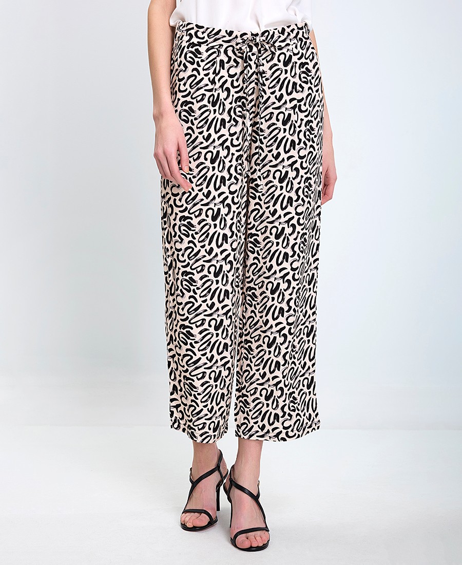 Clarina Γυναικείο Παντελόνι Wide Leg Με Animal Print Και Κορδόνι