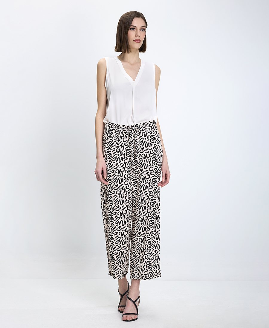 Γυναικείο Παντελόνι Wide Leg Με Animal Print Και Κορδόνι φωτογραφία