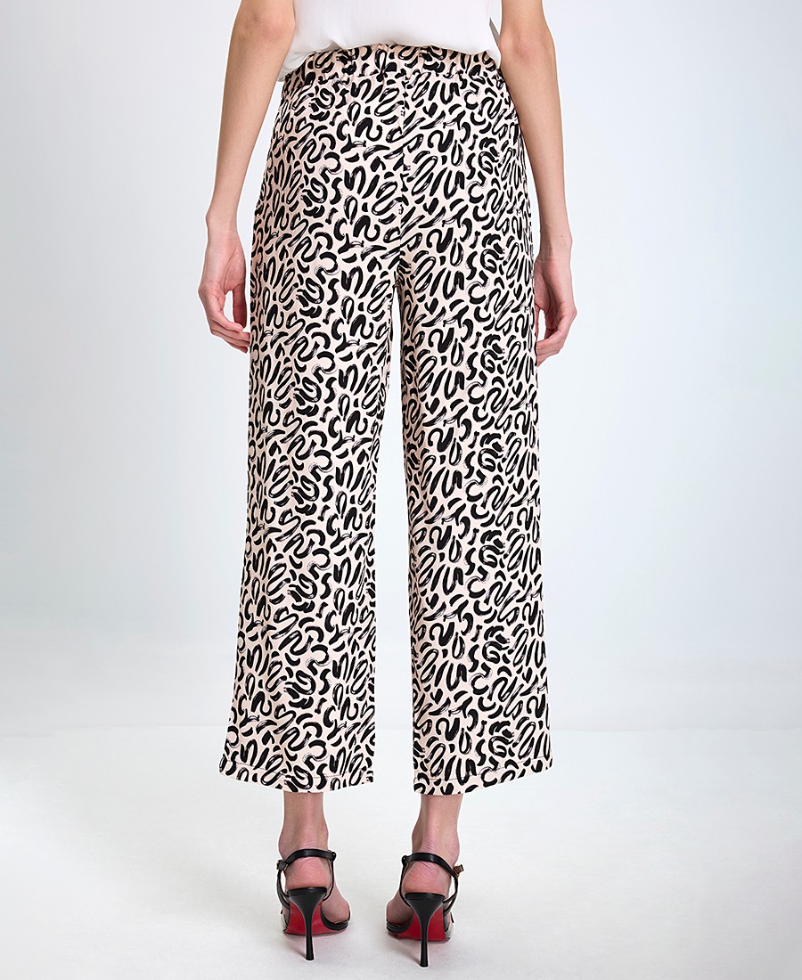 Γυναικείο Παντελόνι Wide Leg Με Animal Print Και Κορδόνι φωτογραφία