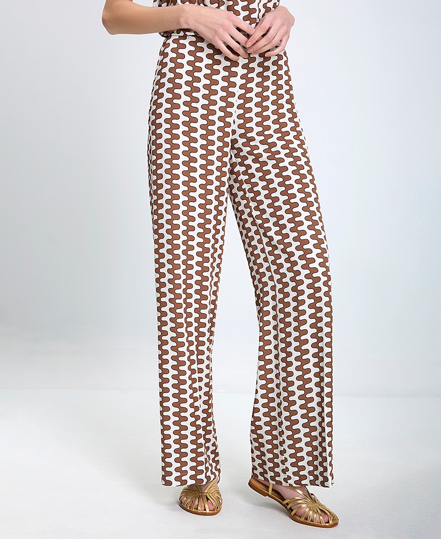 The Abito The Abito Γυναικείο Παντελόνι Κανονική Γραμμή Με Γεωμετρικό Μοτίβο Καφέ