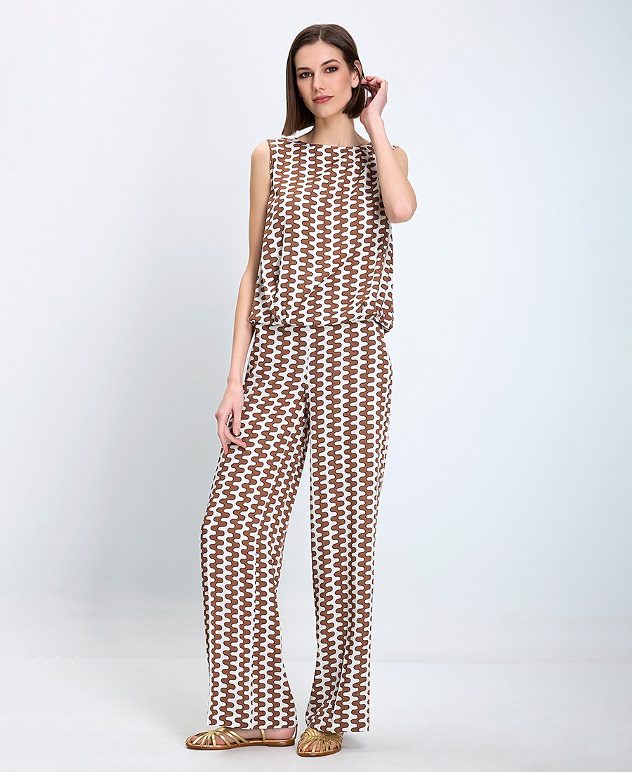 The Abito Γυναικείο Παντελόνι Κανονική Γραμμή Με Γεωμετρικό Μοτίβο Καφέ φωτογραφία