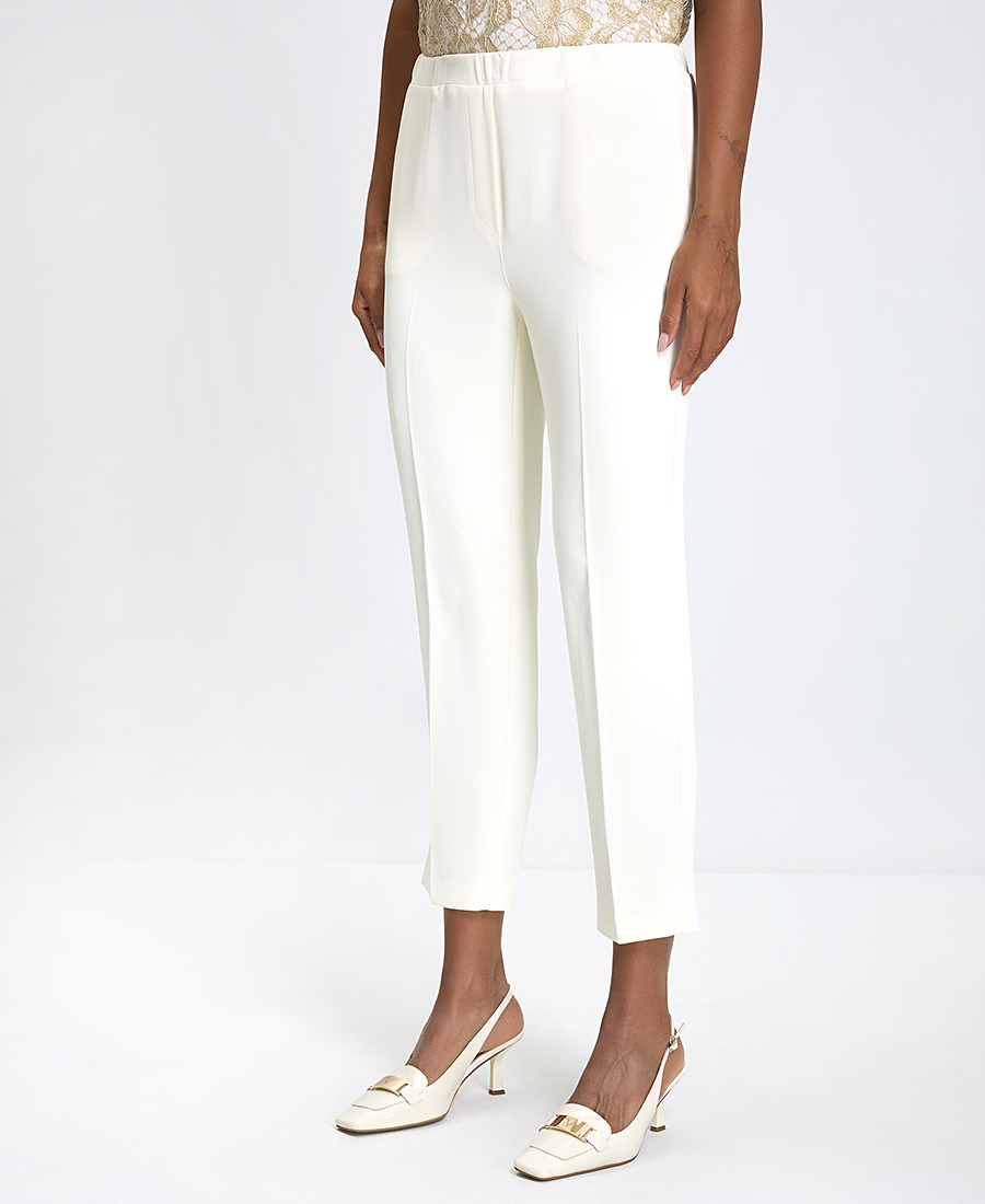 Γυναικείο Παντελόνι με Ελαστική Μέση Regular Fit σε Εκρού