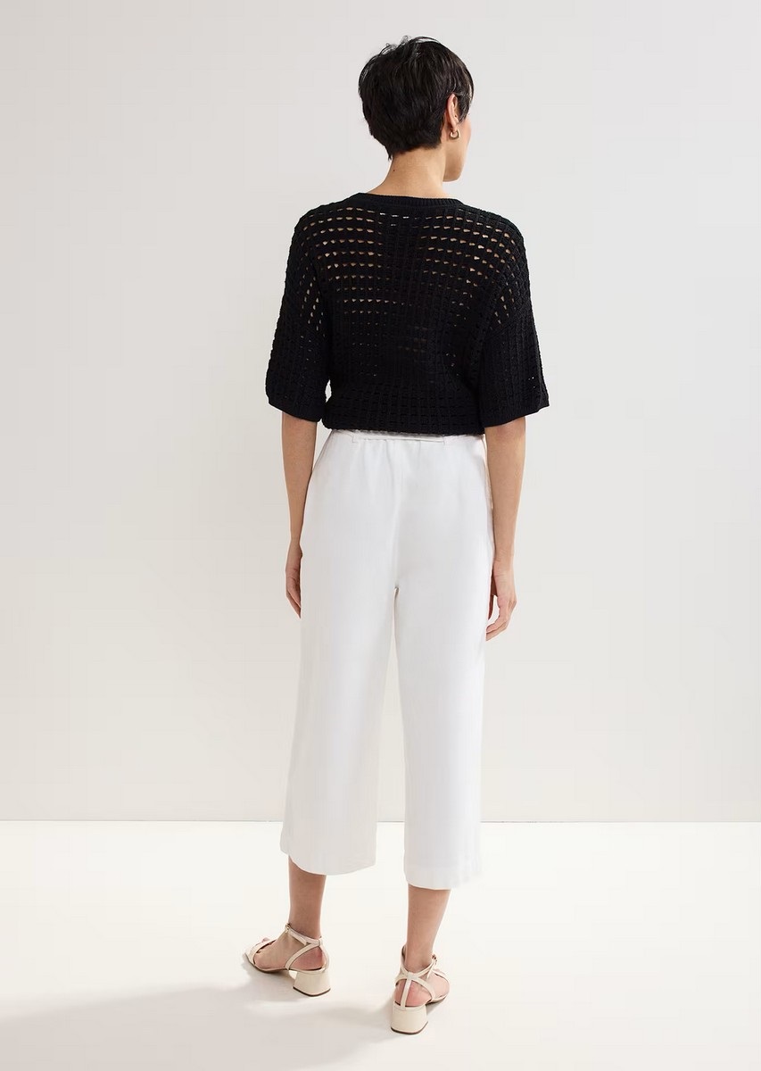 Phase Eight Γυναικείο Παντελόνι Culottes Βαμβακερό σε Λευκό Denim με Ζώνη Regular Fit φωτογραφία