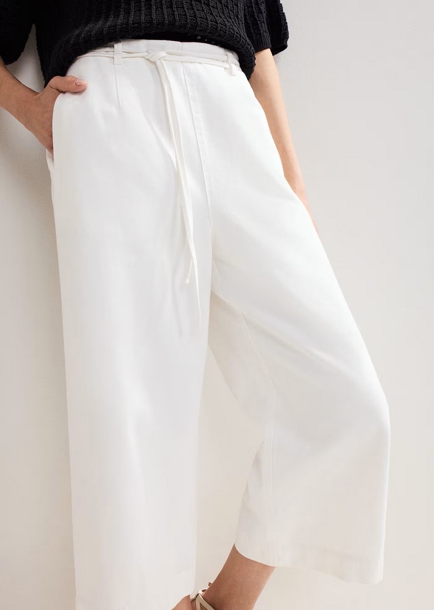 Phase Eight Γυναικείο Παντελόνι Culottes Βαμβακερό σε Λευκό Denim με Ζώνη Regular Fit φωτογραφία