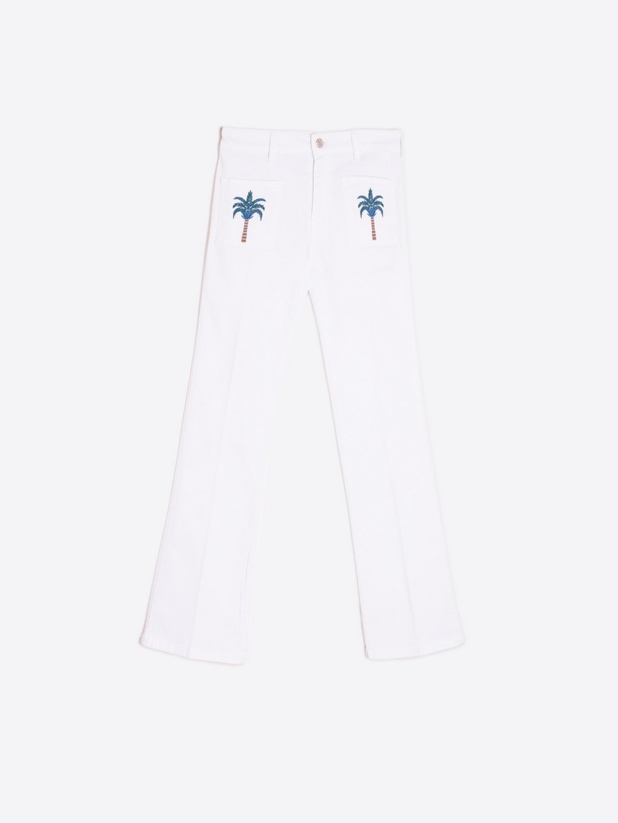 Vilagallo Γυναικείο Παντελόνι Flared Βαμβακερό με Κέντημα σε Λευκό φωτογραφία