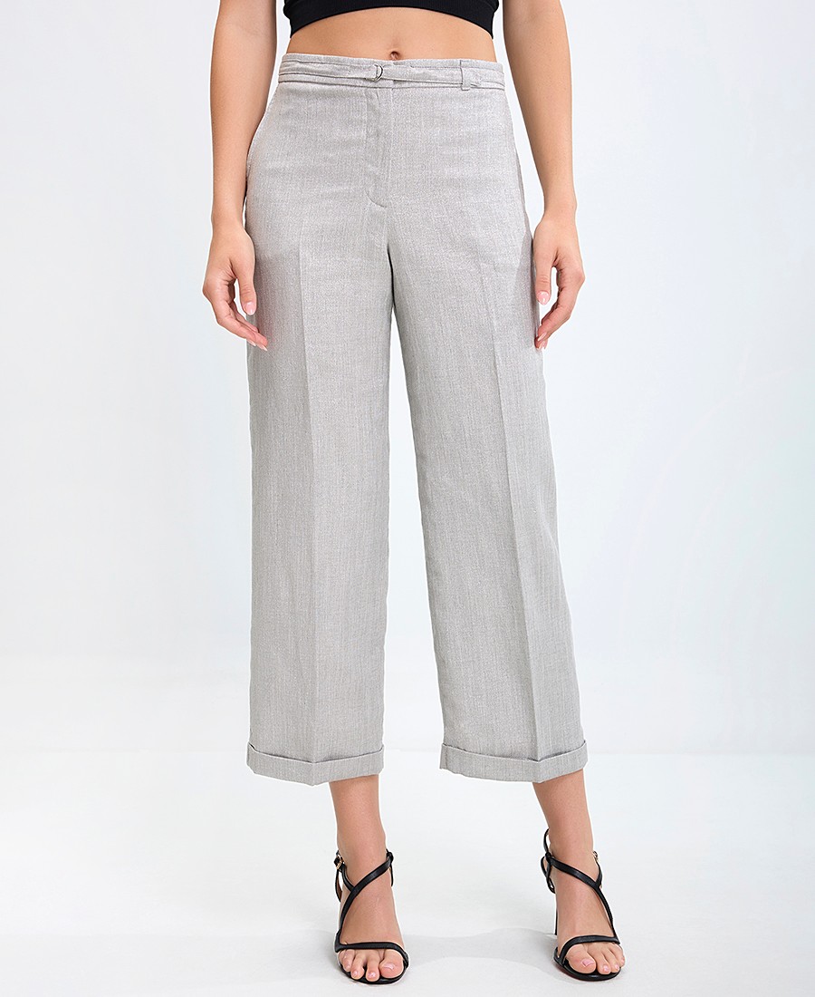 Seventy Venezia Seventy Venezia Γυναικείο Παντελόνι Cropped με Ρεβέρ Straight Fit σε Γκρι