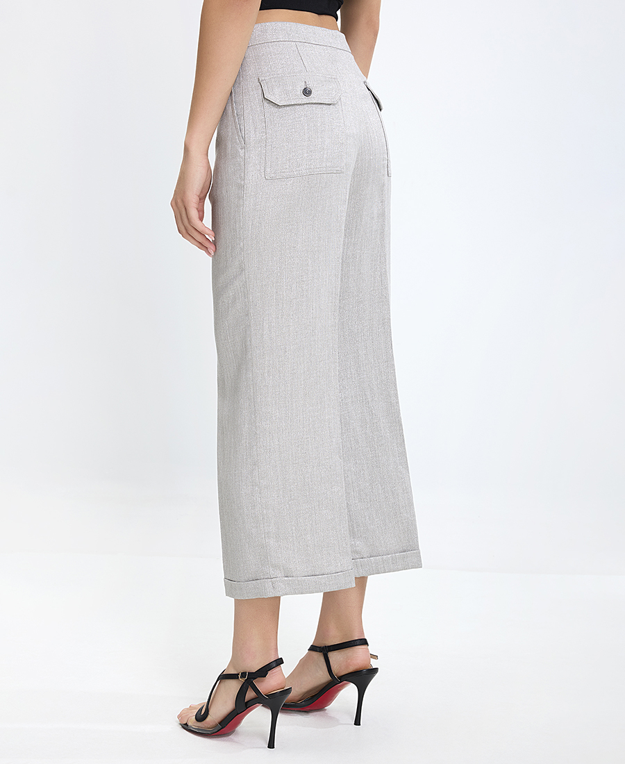 Seventy Venezia Γυναικείο Παντελόνι Cropped με Ρεβέρ Straight Fit σε Γκρι φωτογραφία