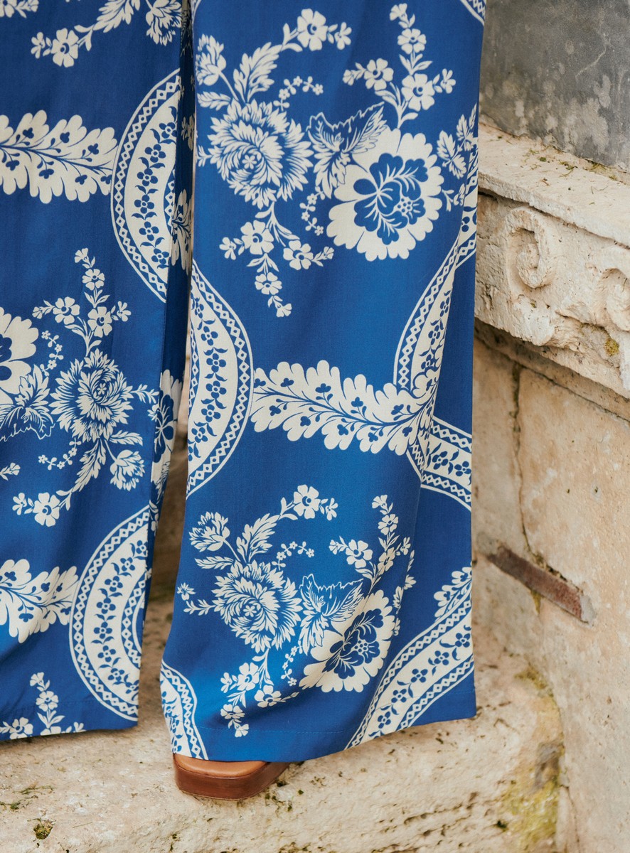 Petite Mendigote Γυναικεία Ψηλόμεση Παντελόνα με Εμπριμέ Μοτίβο Loose Fit σε Μπλε φωτογραφία