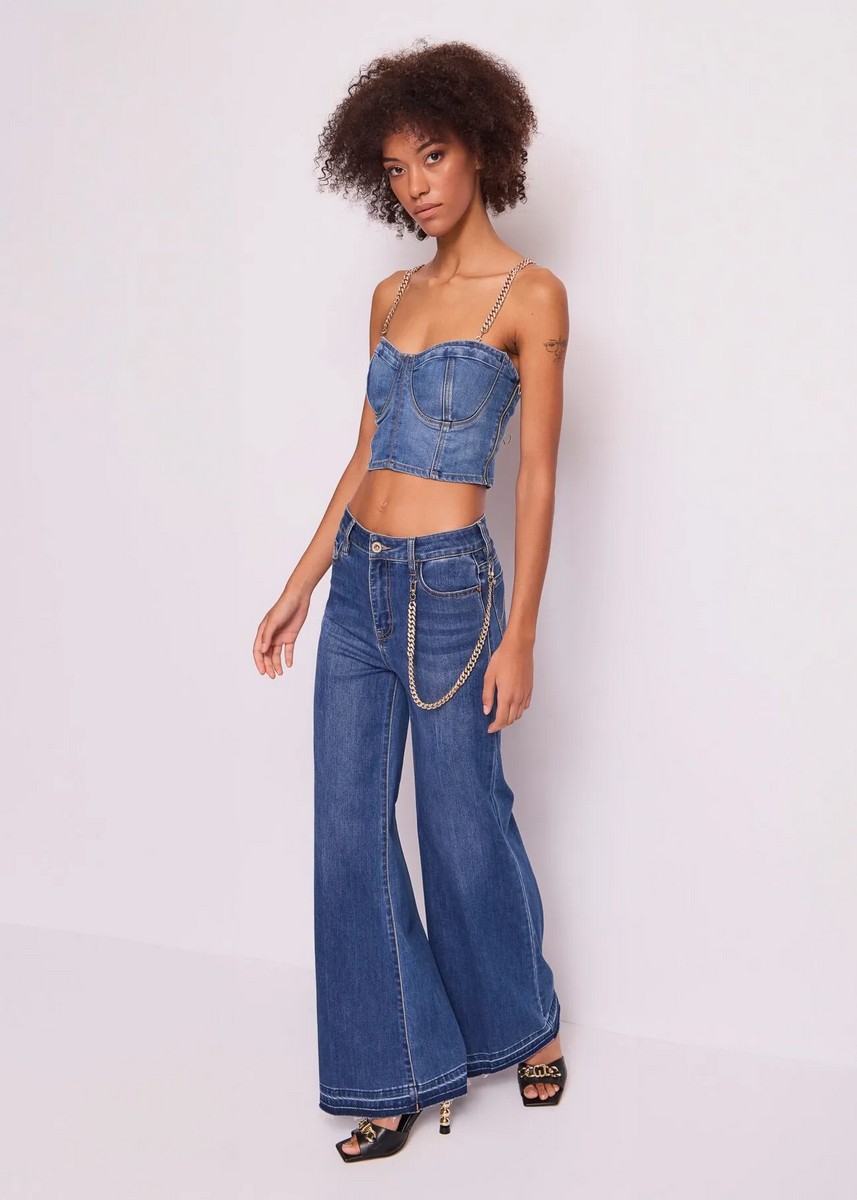 Gaudi Γυναικείο Τζιν Παντελόνι Flared Bootcut Με Αλυσίδα φωτογραφία