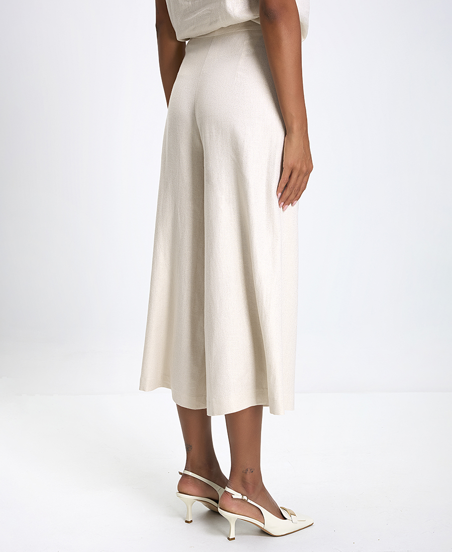 Γυναικείο Παντελόνι Culotte από Λινό Regular Fit σε Εκρού φωτογραφία
