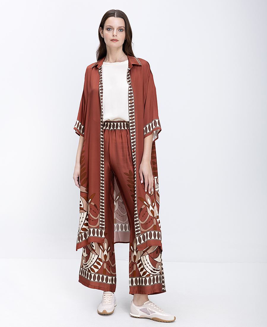 Anonyme Γυναικείο Παντελόνι Wide Leg Με Ethnic Σχέδιο Και Λάστιχο Στη Μέση φωτογραφία