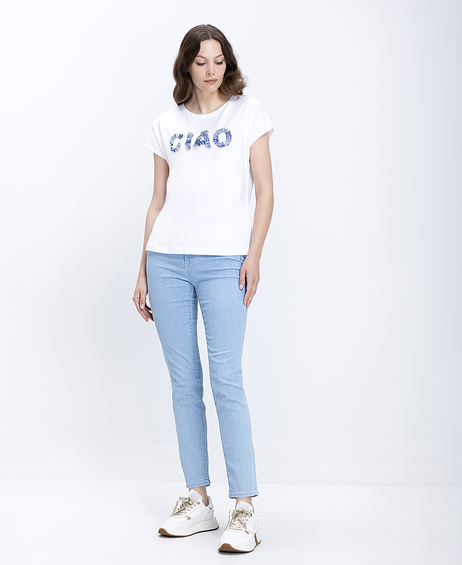 Γυναικείο Denim Παντελόνι Με Λάστιχο Στη Μέση Slim Fit