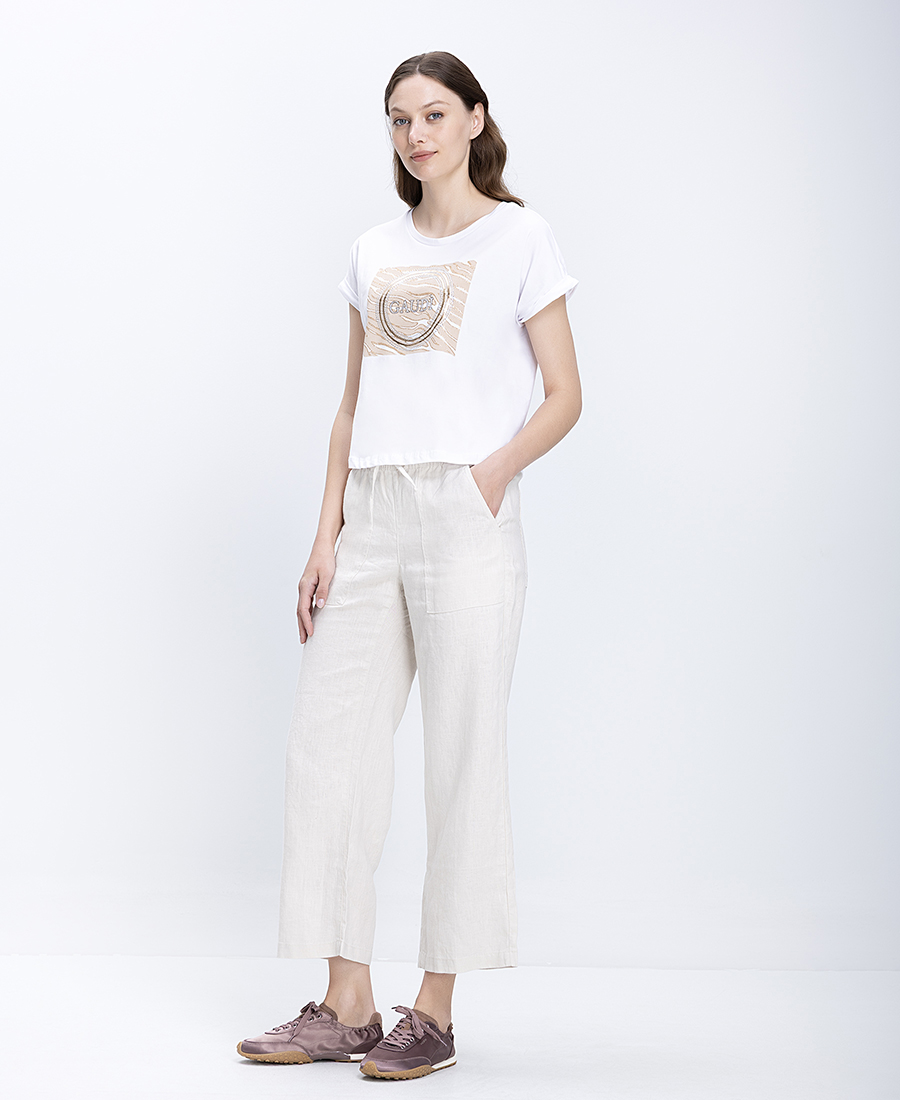 Donna Vita Γυναικείο Λινό Παντελόνι Wide Leg Με Λάστιχο Στη Μέση
