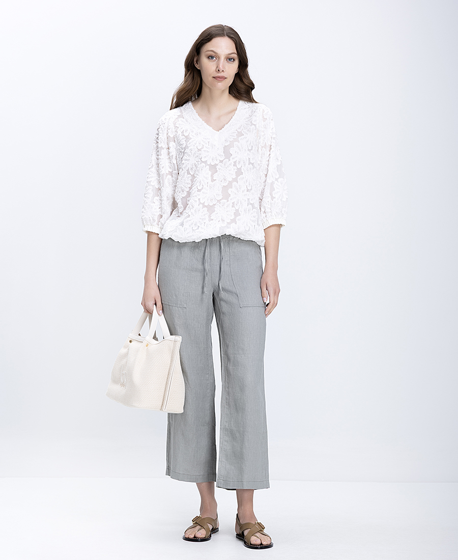 Donna Vita Γυναικείο Λινό Παντελόνι Wide Leg Με Λάστιχο Στη Μέση