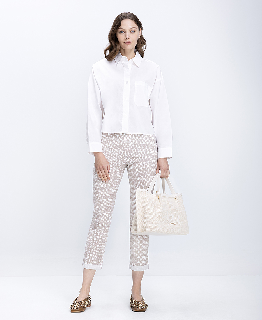 Donna Vita Γυναικείο Παντελόνι Regular Fit Με Γεωμετρικό Print Και Ρεβέρ