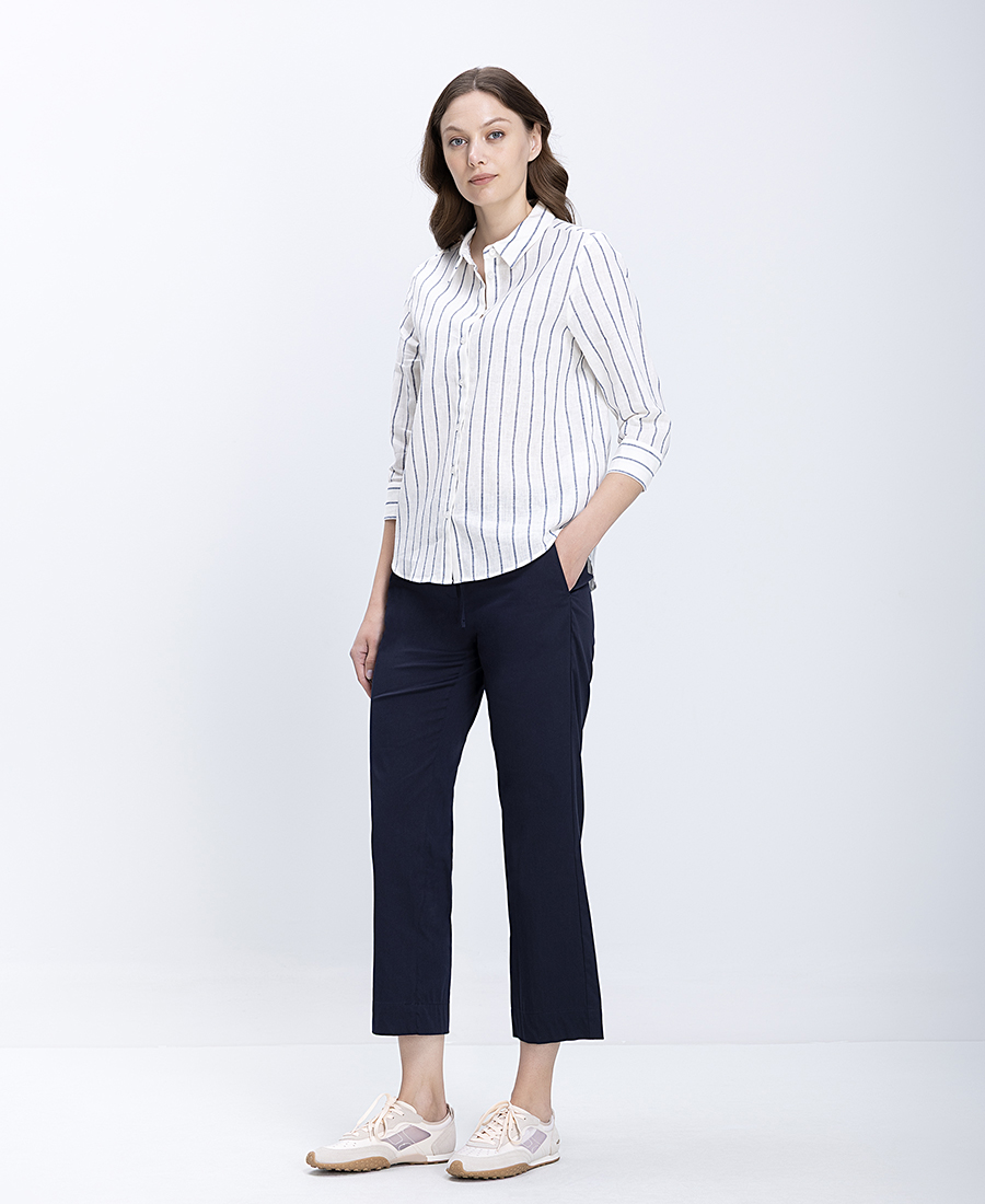 Γυναικεία Παντελόνα Cropped Straight Fit Με Δέσιμο Στη Μέση