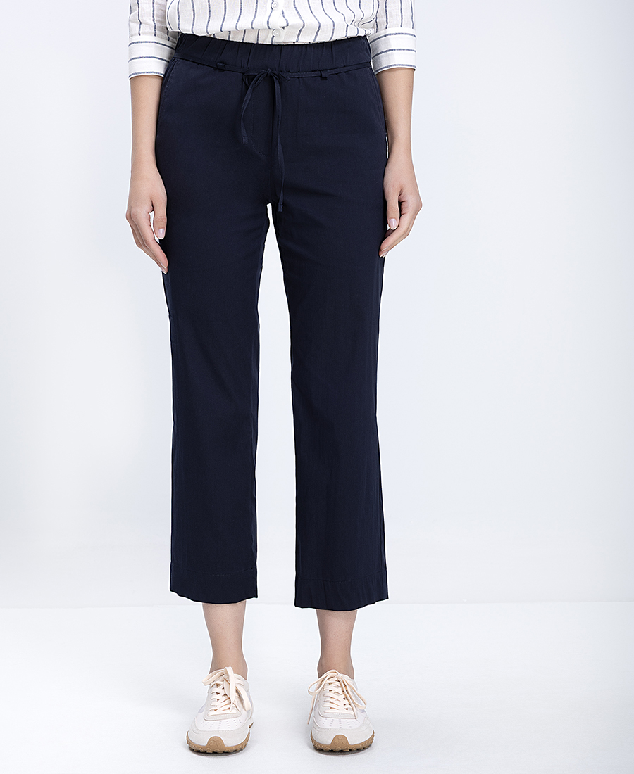 Γυναικεία Παντελόνα Cropped Straight Fit Με Δέσιμο Στη Μέση
