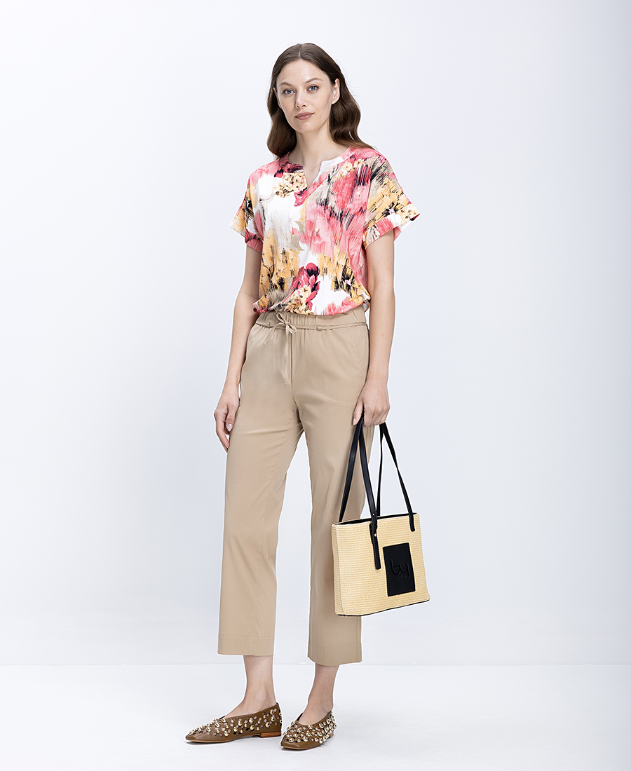 Γυναικεία Παντελόνα Cropped Straight Fit Με Δέσιμο Στη Μέση